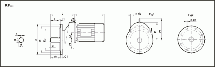Габаритные и присоединительные размеры цилиндрического мотор-редуктора HR
